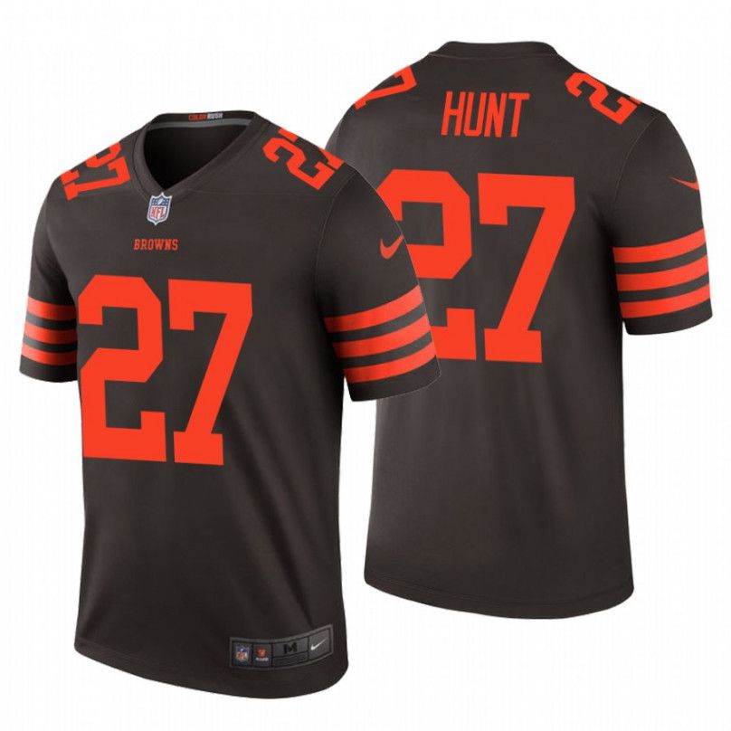 Men Cleveland Browns #27 Kareem Hunt Nike Brown Color Rush Legend NFL Jersey->->NFL Jersey